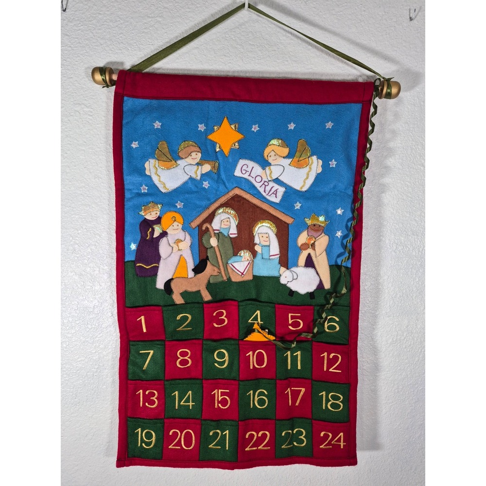 Avon Holiday Nativity Advent Calendar Felt Wall Hanging Manger Scene Christmas
